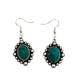 Turquoise and Silver Floral Dangle Earrings